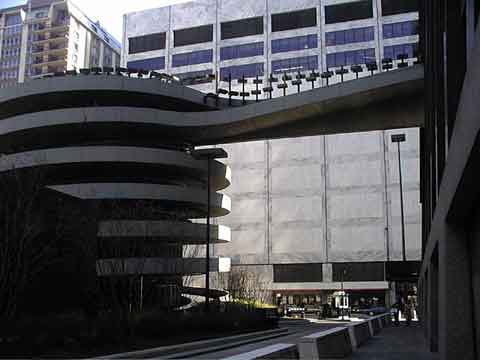 spiral parking entrance to John Hancock Tower