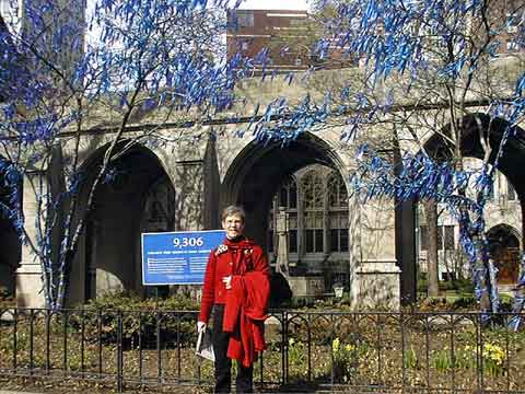 Mary and trees full of streamers