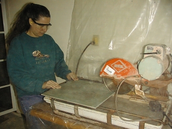 Katy at the wet saw